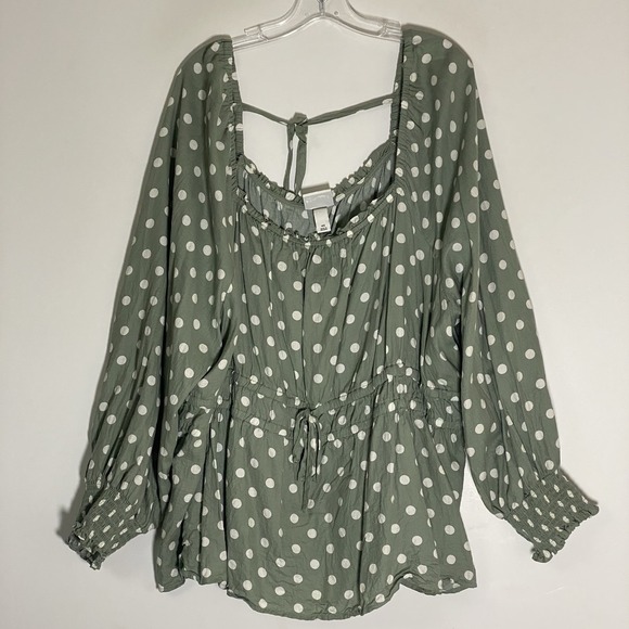 Ava & Viv Tops - Ava & Viv Top Womens 4X Green‎ White Polka Dot Whimsy Chic Boho Cowgirl Blouse